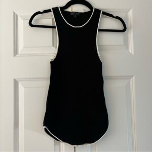 rag & bone Black Ribbed Racer Tank with White Piping